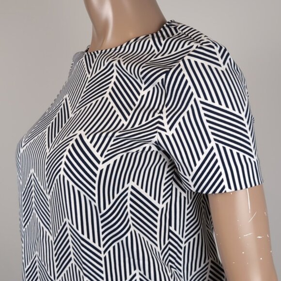 Zara Shift Dress Short Sleeve Arrow Geometric Print Keyhole Mini Sheath Blue - Picture 5 of 9